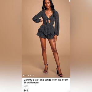 Lulus Black and White Tie-Front Romper - XS